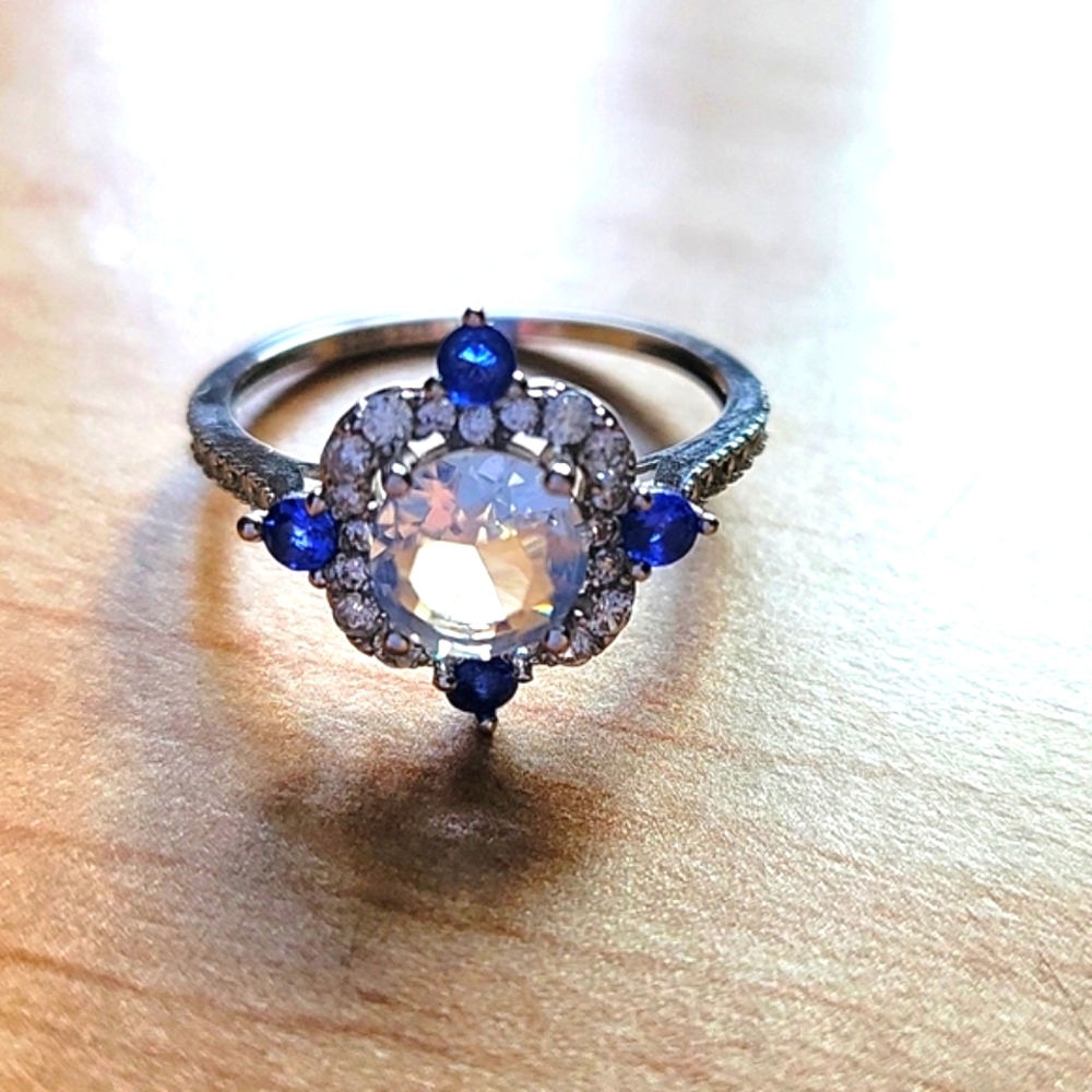 926 Silver Ring Blue and White Cubic Zirconia